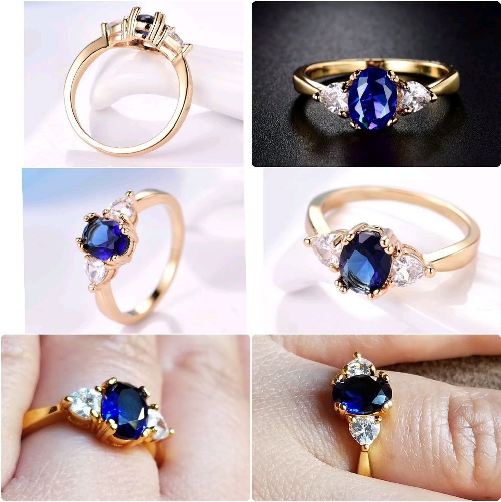 24k Yellow Gold Filled Blue Sapphire Crystal